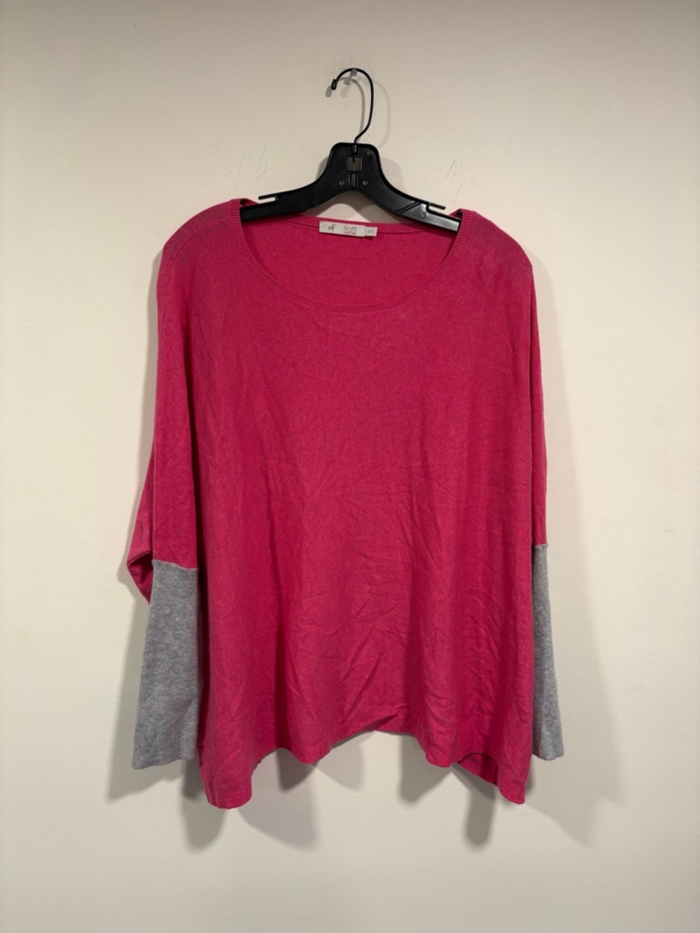 Raffi Hot Pink Scoop Neck Sweater with Gray Sleeve Accents